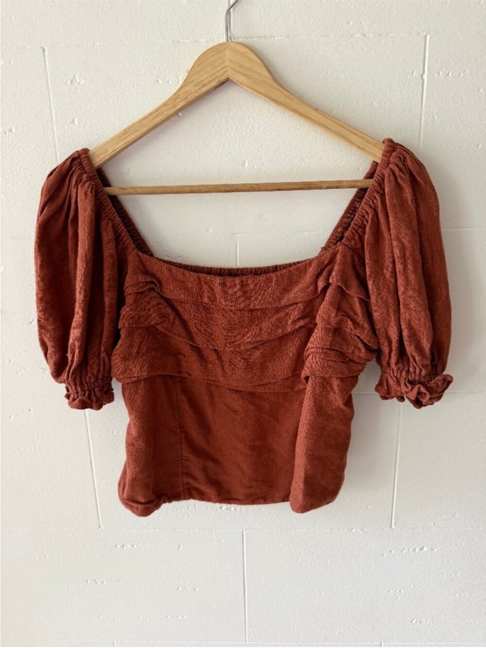 Abercrombie & Fitch | Linen Blend Copper Orange Flounce Sleeve Top | Medium